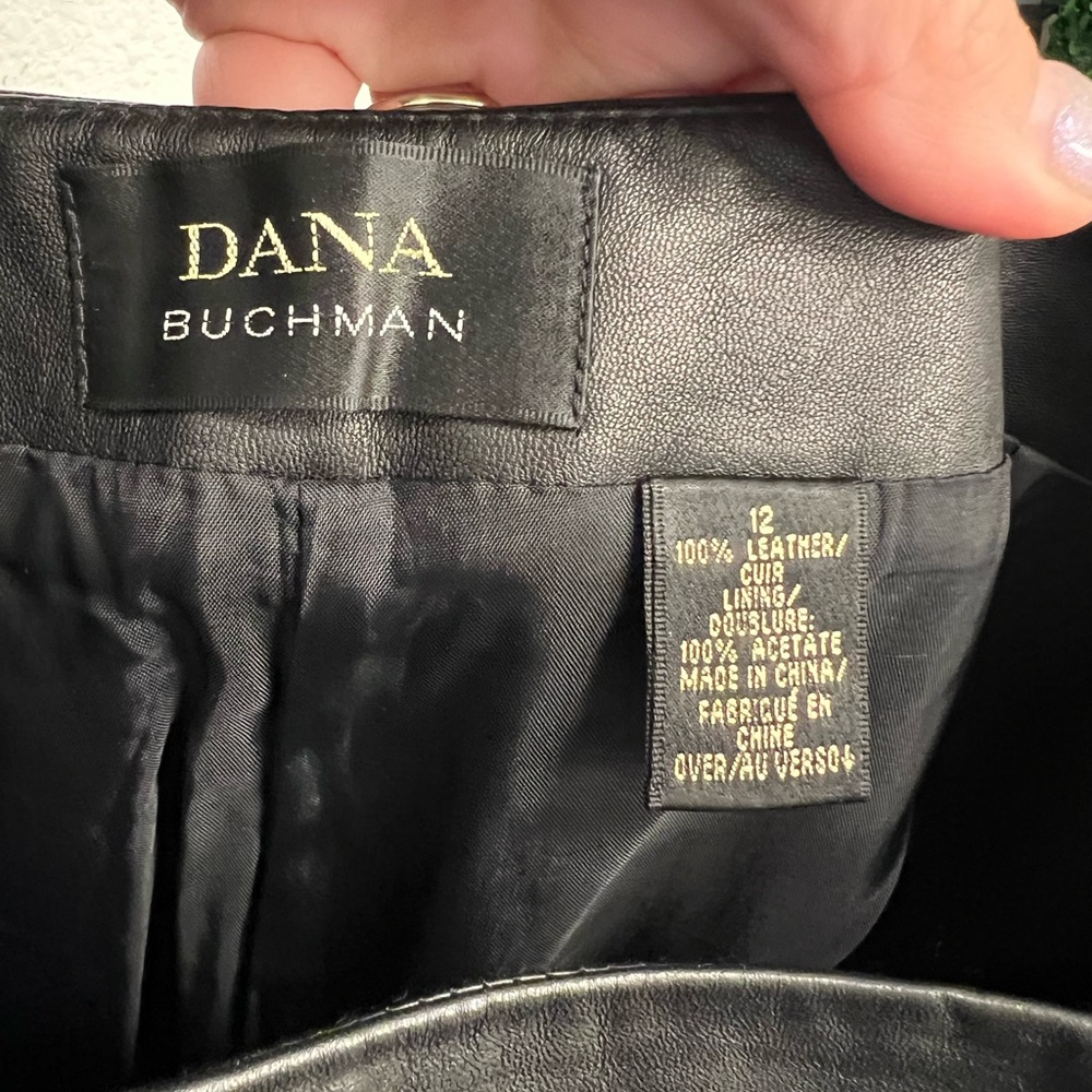 Genuine Leather Pants Size 12 Straight Leg Dana Buchman Black - Picture 4 of 8